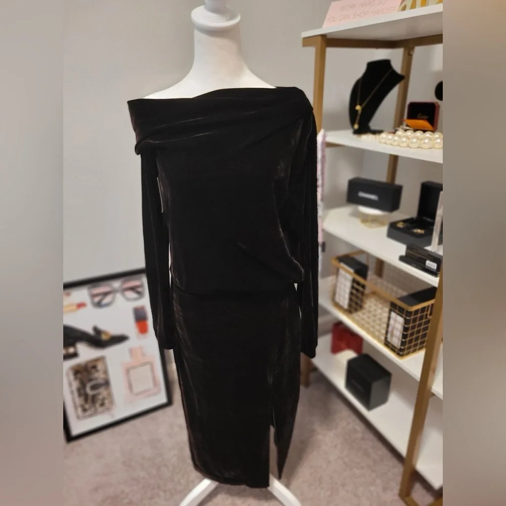 Theory Asymmetric Neck Off Shoulder Dress - Picture 8 of 9